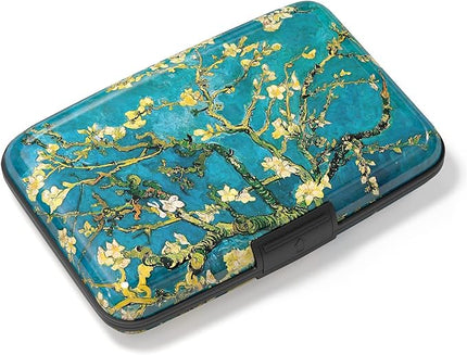 Atufsuat Credit Card Holder, Mini Aluminum Card Wallet RFID Blocking Slim Metal Hard Card Case for Women Men, Almond Blossom