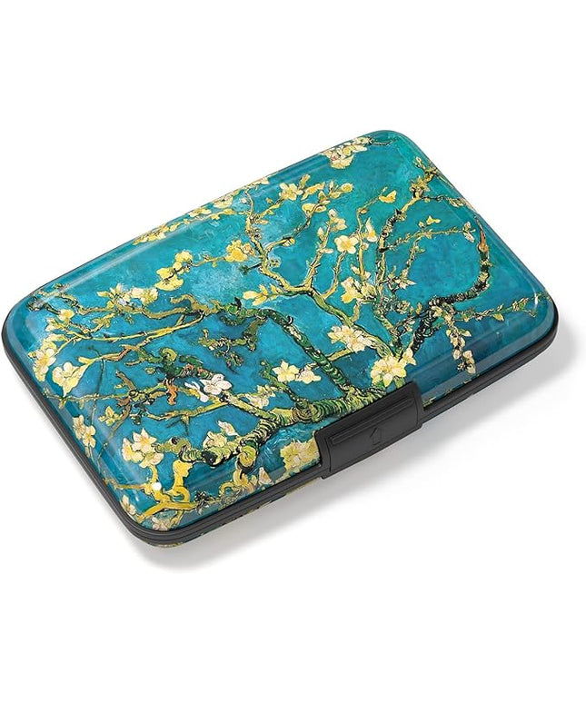 Atufsuat Credit Card Holder, Mini Aluminum Card Wallet RFID Blocking Slim Metal Hard Card Case for Women Men, Almond Blossom