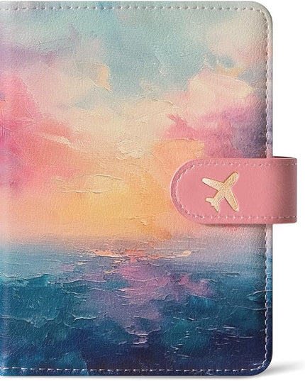 Passport Holder for Travel Essentials, RFID Blocking Leather Cover Wallet with Magnetic Closure, Aesthetic & Cute Passport Book Case for Women and Men - Sunrise (Upgraded with Money Pocket)