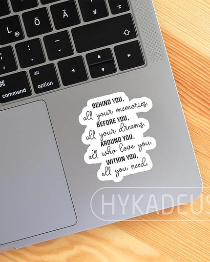 (3Pcs) Inspirational Quote Stickers “Behind You All Your Memories” Positive Encouraging Message Waterproof Vinyl Decals for Water Bottle, Laptop, Journal, Planner, Scrapbooking, 3" x 2.8"