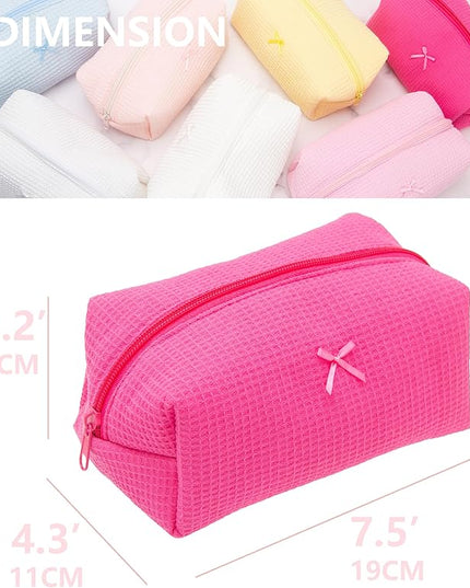 PAZIMIIK 2PCS Cozy Makeup Bag Travel Cosmetic Bag for Women Soft Toiletry Bag Aesthetic Makeup Organizer Portable Large Zipper Pouch for Skincare Beauty Accessories Brushes Waffle Hotpink