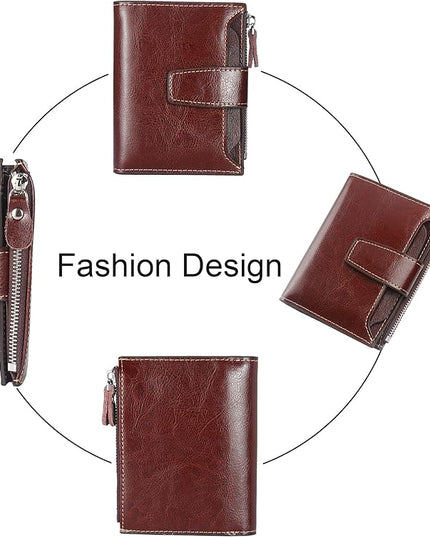 Lavemi Small Compact Women Wallet RFID Blocking Genuine Leather Bifold Purse with ID Windows