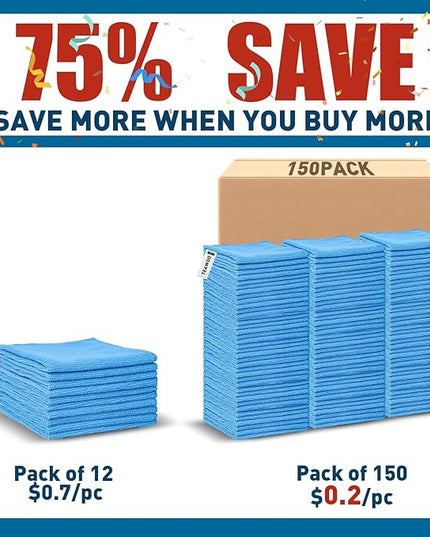 Microfiber Towels Bulk-150 Pack, Cleaning Cloths, Microfiber Towels for Cars, Cleaning Rags Blue (12x12 inches)
