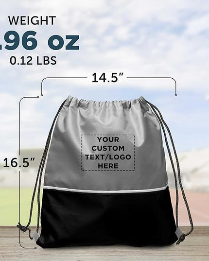 DISCOUNT PROMOS Custom Easy Go Drawstring Backpack Set of 10/50/100, Personalized Bulk Pack - Great for Travelling, Gym and for Everyday Use - Black