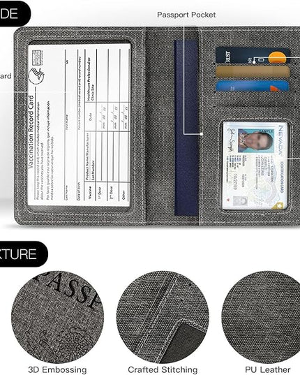 2 Pack Unisex Adult Faux Leather Passport Holder,Honeymoon Gifts,Travel Essentials-Rfid Blocking,White&Gray