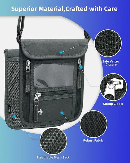 WALNEW Passport Holder Neck Pouch Travel Wallet for Women and Men, RFID Blocking Security Slim Traveling Wallet with Around Neck Lanyard Strap