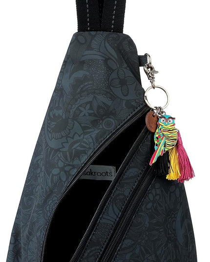 Sakroots On The Go Sling Bag for Women in Eco-Twill, Large Convertible Crossbody Backpack With Main Zipper Closer, Made From Recycled Materials - Black Tonal Spirit Desert