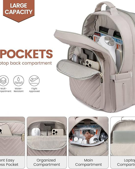 LOVEVOOK Laptop Backpack for Women 17.3 inch,Cute Womens Travel Backpack Purse,Professional Laptop Computer Bag,Waterproof Work Business College Teacher Bags Carry on Backpack with USB Port,Taro Grey