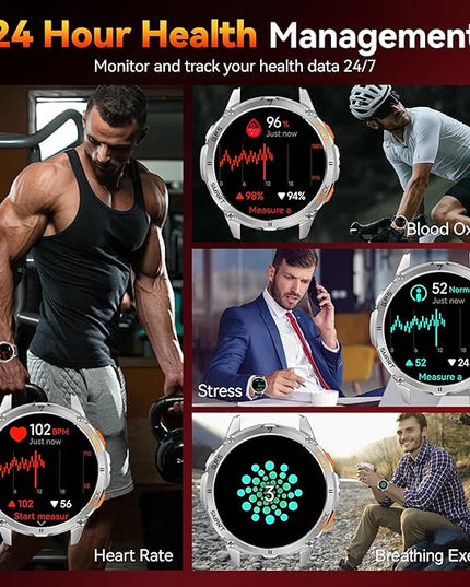KPEP GPS Military Smart Watches for Men with 2 Straps, 1.43" AMOLED, LED Flashlight, IP68 Waterproof Smartwatch, Make & Answer Calls, 170+ Sports Modes, Compass, Fitness Tracker Watch for iOS Android