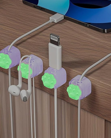 9Pack Magnetic Cable Clips for Nightstand, Adhesive Night-Glowing Cord Holder Organizer for Office Home Desk Wall Car (Purple,Cat)