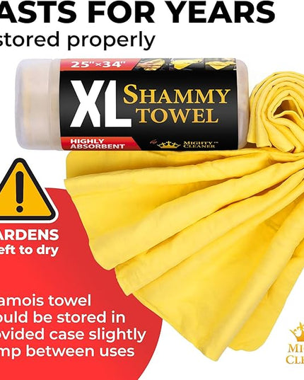 Premium XL Shammy Towel for Car - (34”x25”) - Super Absorbent Chamois Cloth - Spots and Scratch-Free - Reusable Car Drying Towels