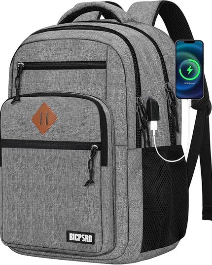 Classic Backpack for Men Women, School Backpack for Girls Boy Teens,15.6 Inch Laptop Bookbag with USB Charger for College High School Work Business Computer Back Pack,mochilas para hombres,Grey