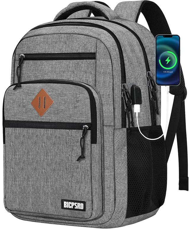 Classic Backpack for Men Women, School Backpack for Girls Boy Teens,15.6 Inch Laptop Bookbag with USB Charger for College High School Work Business Computer Back Pack,mochilas para hombres,Grey