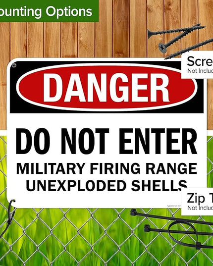 Danger Do Not Enter Military Firing Range Unexploded Shells Sign, 18x24 Inches, 55 mil thick HDPS (high density polystyrene), Made in USA by My Sign Center