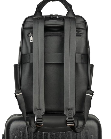 MASINTOR Leather Laptop Backpack for Women, Stylish Computer Backpack College Business Work Shoulder Bags Work and Travel Black