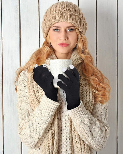 Pangda 12 Pairs Winter Touch Screen Gloves for Men Women Stretch Knitted Texting Gloves Warm Windproof Solid Color Mittens