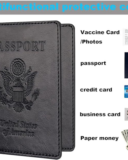 Passport Holder 2Pcs, Passport Cover Wallet Case for Women Men Family, Passports Book Holders Travel Must Haves Cruise Ship Essentials (Black & Rose Red)