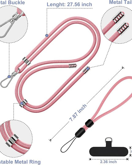 takyu 2 Pack Adjustable Cell Phone Lanyard & 2 Pack Phone Wrist Strap with Tether Tabs Compatible for iPhone Android Smartphones - Black Pink