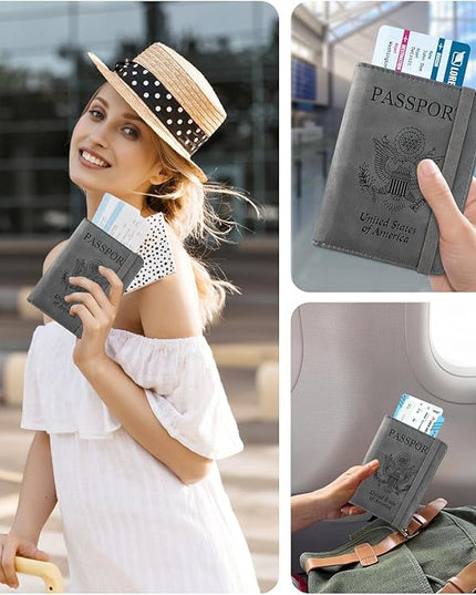 ACdream RFID BLOCKING Passport Holder Travel Wallet, Premium PU Leather Cover Passport Book with Card Holder, Pen Holder, Keep Organization, and Travel Essentials for Women and Men, Grey