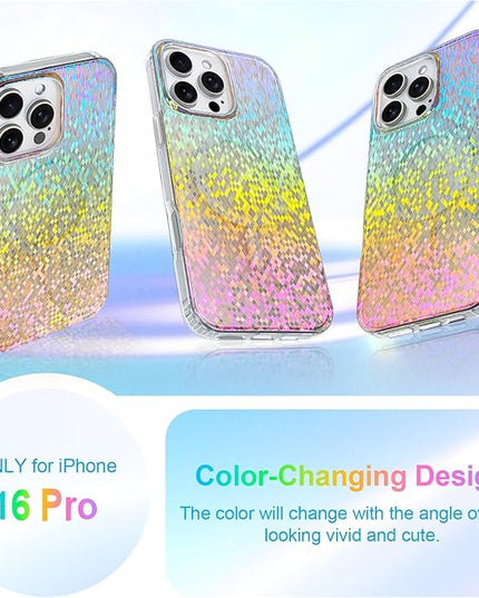Glitter Case for iPhone 16 Pro Case for Women Girls [ Compatible with Magsafe ] Clear Cute Girly Aesthetic Colorful Iridescent Rainbow Sparkly Sparkle Bling Magnetic Protective Phone Cover