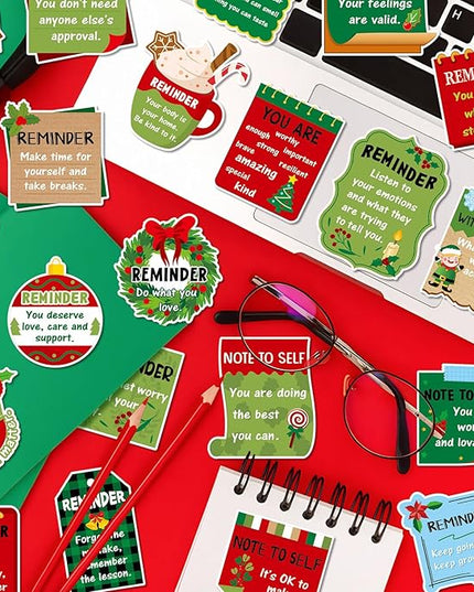 300 Pcs Mental Health Stickers Holiday Positive Affirmation Decor Inspirational Motivational Encouraging Care Quote Decals for Laptop Water Bottle Students Teens Adults(Christmas)