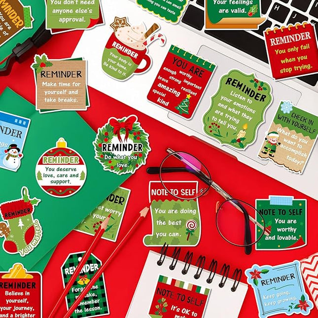 300 Pcs Mental Health Stickers Holiday Positive Affirmation Decor Inspirational Motivational Encouraging Care Quote Decals for Laptop Water Bottle Students Teens Adults(Christmas)