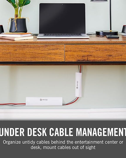 VELCRO Brand Cable Sleeves. Organize Messy Wires on Desk, Behind TV or Game Console. 16-Inch (2x8in) White. Removable Adhesive Mounts to Smooth Surfaces