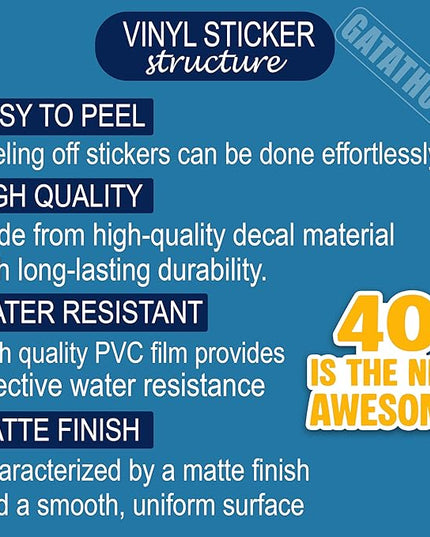 (3Pcs) Funny 40th Birthday Stickers – 40 is The New Awesome - Cheers to 40 Years Sticker Waterproof Vinyl Decals for Forty Birthday Gifts, Water Bottles, Scrapbooks, Journals, 3 x 2.5 inch