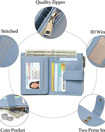 GAEKEAO Small Wallets for Women Leather RFID Blocking Bifold Zipper Pocket Wallet Card Case Purse with ID Window