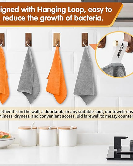 FIXSMITH Microfiber Cleaning Cloth -Pack of 12, Highly Absorbent Cleaning Rags(Grey&Orange), 16"X12" All Purpose Cleaning Towels for Housekeeping, Kitchen, Car, Reusable Microfiber Towels