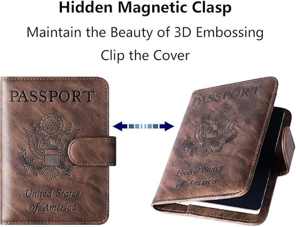 Passport Holder Cover Wallet Travel Essentials Leather Rfid Blocking Case Vacation Luggage Must Haves Travel Accessories for Men Women (120#Coffee)