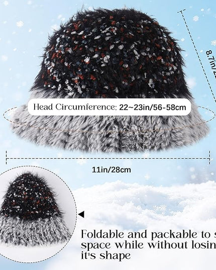 YI HENG MEI Women Knit Bucket Hat, Fluffy Winter Fisherman Hat Fuzzy Soft Warm Beanie Caps Women Cloche Caps Warm Bowler Hats