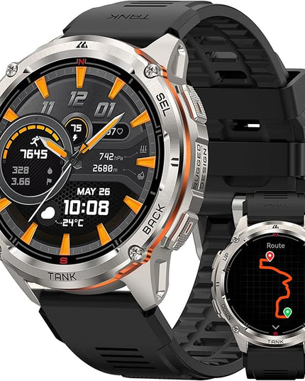 KOSPET Tank T3 Ultra 2 Smart Watch GPS for Men, 5ATM Waterproof, Pressure&Altitude&Compass, Extra-Large Battery, Full Metal Body Rugged Military Smartwatch Bluetooth Calling-1.43” AMOLED Display