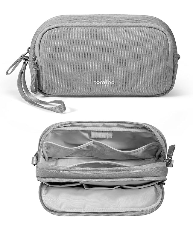 tomtoc Electronic Organizer Travel Case, Water Resistant Dual Compartment Tech Pouch Cable Organization Storage Bag for Charger, Cord, Phone, Hard Drive, Power Bank, Accessories Travel Essentials