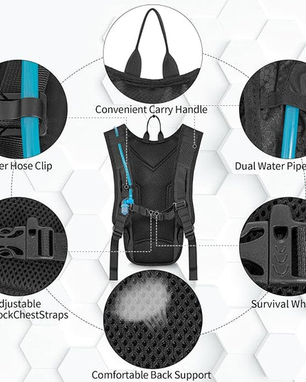Hydration Backpack with Leak Proof Water Bladder, Lightweight Hydro Water Daypack for Rave, Cycling, Running, Hiking, Climbing