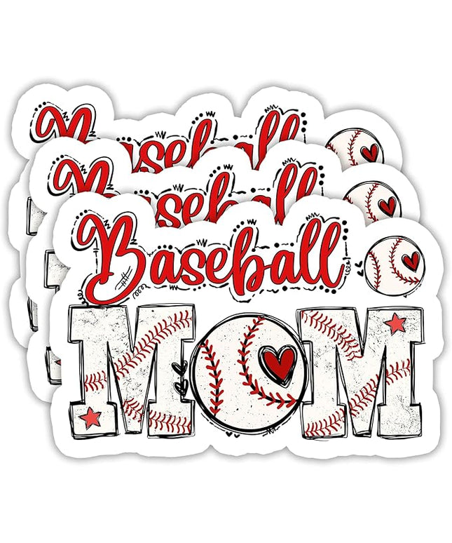 (3PCS) Baseball Mom Sticker, Sport Stickers - Waterproof Vinyl Decal for Laptop, Water Bottle, Tumbler, Scrapbook, Helmet, Gift for Mom Mama Mother's Day Size 3" x 2.9 "