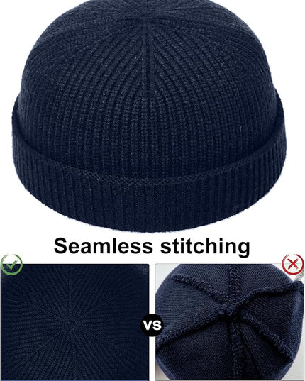 vidsel Thin Wool Fisherman Beanie Hat for Men Women Fall Winter,Short Knit Cuffed Fashion Trawler Skull Cap,Watch Cap