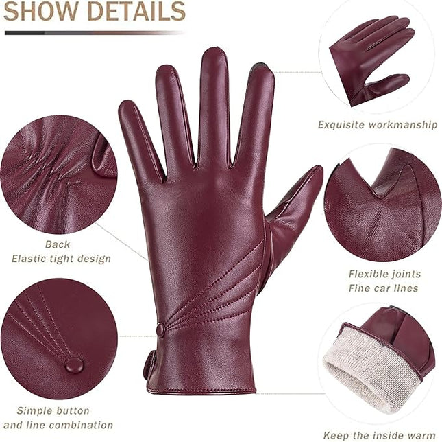 Winter Leather Gloves for Women, Warm Touchscreen Driving Texting Cashmere Lined Gloves…