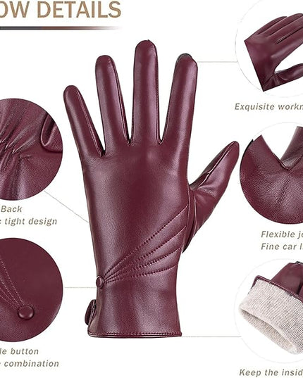 Winter Leather Gloves for Women, Warm Touchscreen Driving Texting Cashmere Lined Gloves…