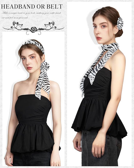 Chiffon Scarf for Women, Removable Flower Neck Scarf Light Soft Fashion Rose Scarves Versatile Headband or Hair Band