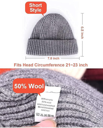 ROYBENS 4 Pack Wool Fisherman Beanies for Men, Knit Short Watch Cap Winter Warm Hats
