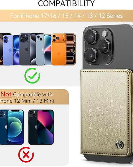 Defencase for Magsafe Wallet Magnetic Card Holder RFID Blocking, PU Leather Minimalist Phone Wallet for MagSafe Phones and Cases for iPhone 17/16/ 15/14/ 13/12/ Pro/Max/Plus/Air, Gold