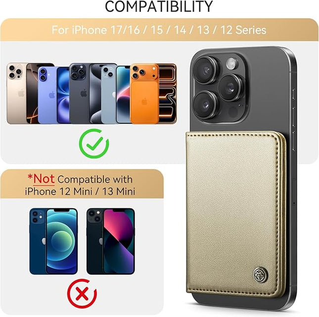 Defencase for Magsafe Wallet Magnetic Card Holder RFID Blocking, PU Leather Minimalist Phone Wallet for MagSafe Phones and Cases for iPhone 17/16/ 15/14/ 13/12/ Pro/Max/Plus/Air, Gold