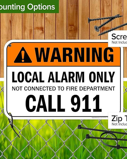 Warning Local Alarm Only Not Connected To Fire Department Call 911 Sign, 12x18 Inches, 55 mil thick HDPS (high density polystyrene), Made in USA by My Sign Center