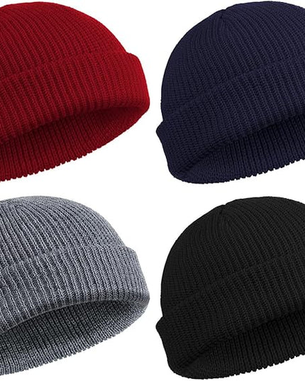 SATINIOR 4 Pieces Trawler Beanie Watch Hat Roll up Edge Skullcap Fisherman Beanie Unisex
