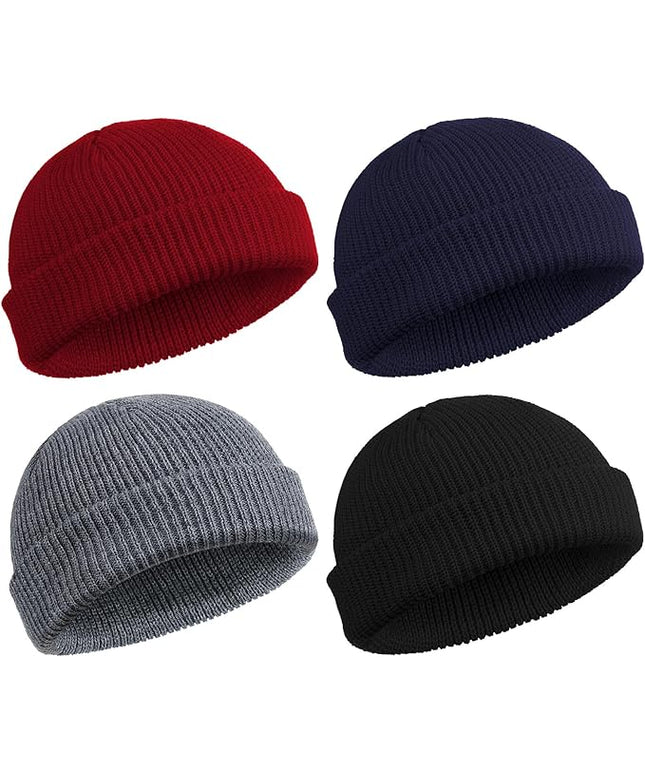 SATINIOR 4 Pieces Trawler Beanie Watch Hat Roll up Edge Skullcap Fisherman Beanie Unisex