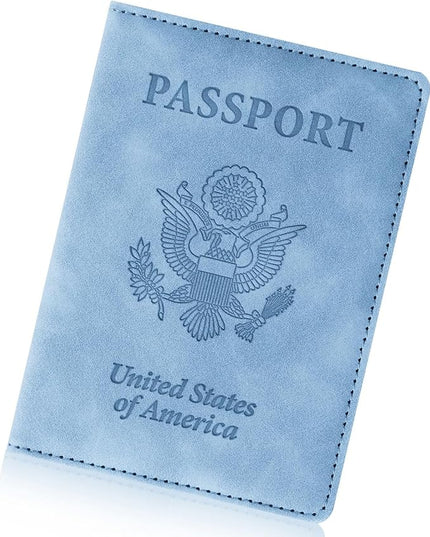 Passport Holder for Travel Essentials,RFID Blocking Passport Cover Wallet Card Case for Women and Men (Blue)