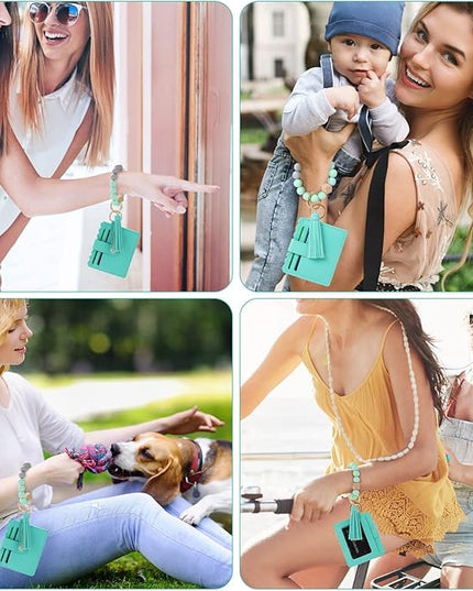 Wristlet Keychain for Women Silicone Key Ring Bracelet Wristlet Wallet Bracelet Keychain Card Holder Keyring