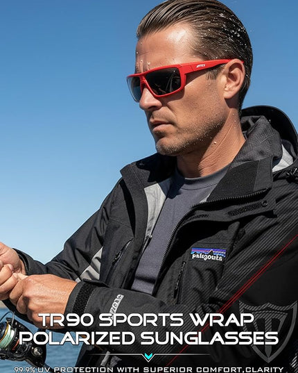 ATTCL Polarized Sunglasses Men for Fishing: UV Protection Lightweight TR90 Sports Wrap Sun Glasses Driving Golf Running