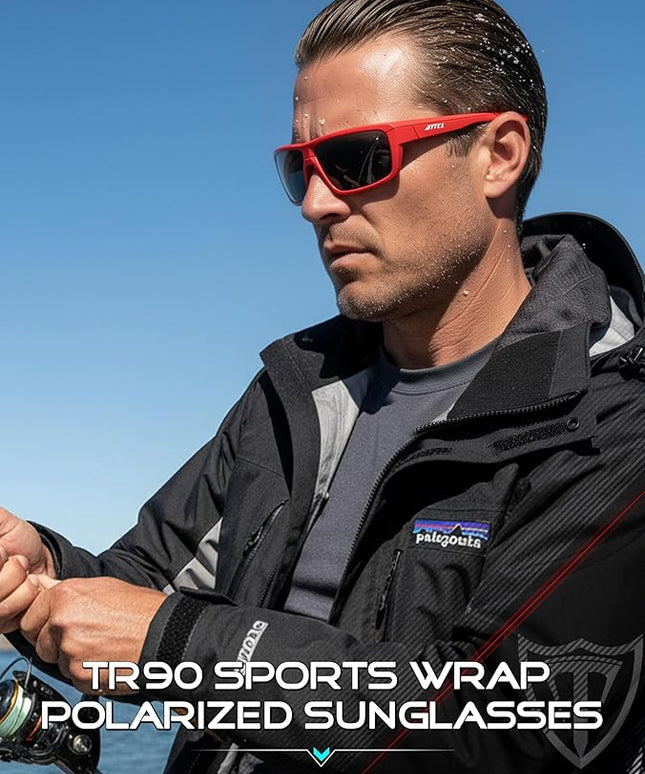 ATTCL Polarized Sunglasses Men for Fishing: UV Protection Lightweight TR90 Sports Wrap Sun Glasses Driving Golf Running
